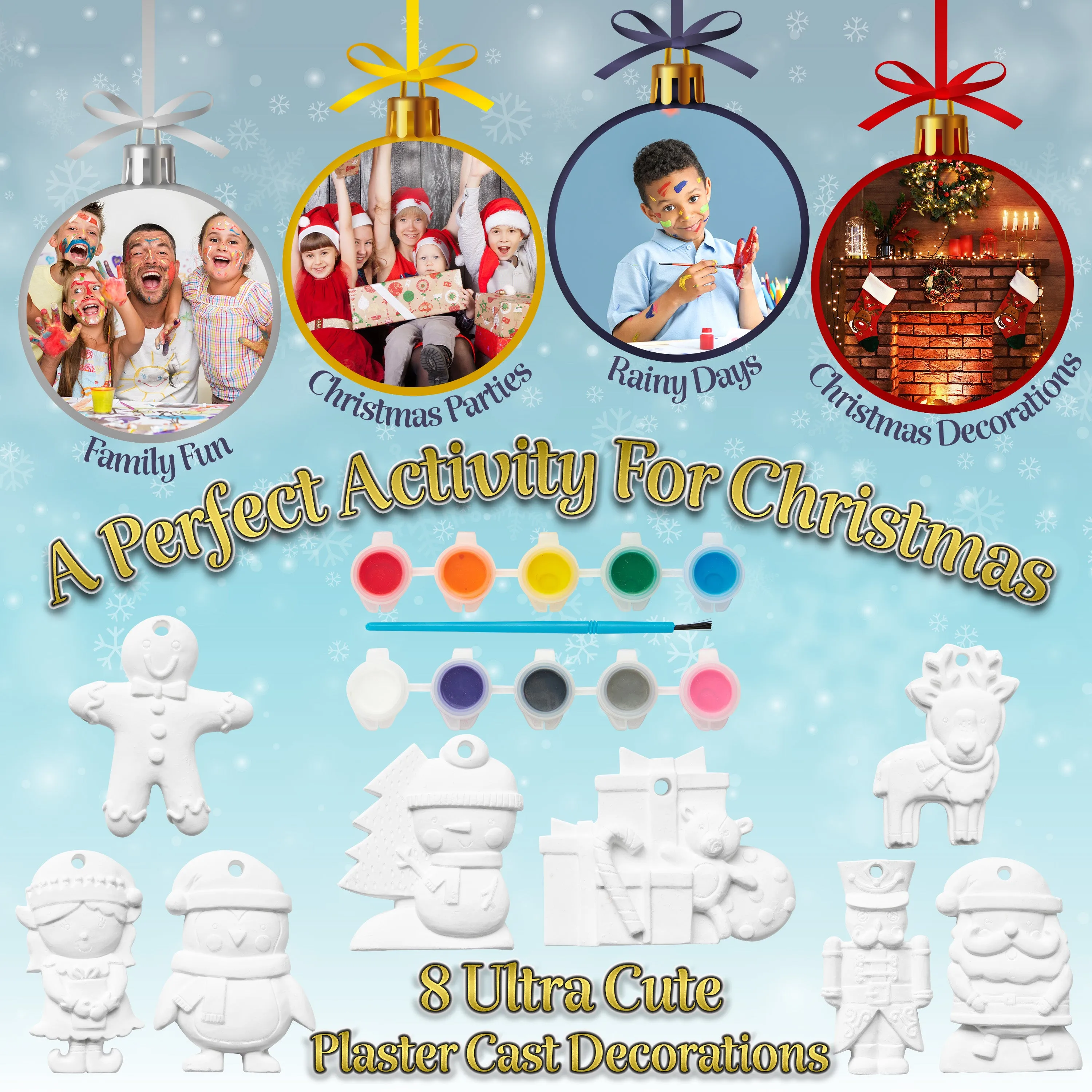 KreativeKraft Kids Paint Your Own Christmas Decorations Set -  Painting Set (Set of 8)