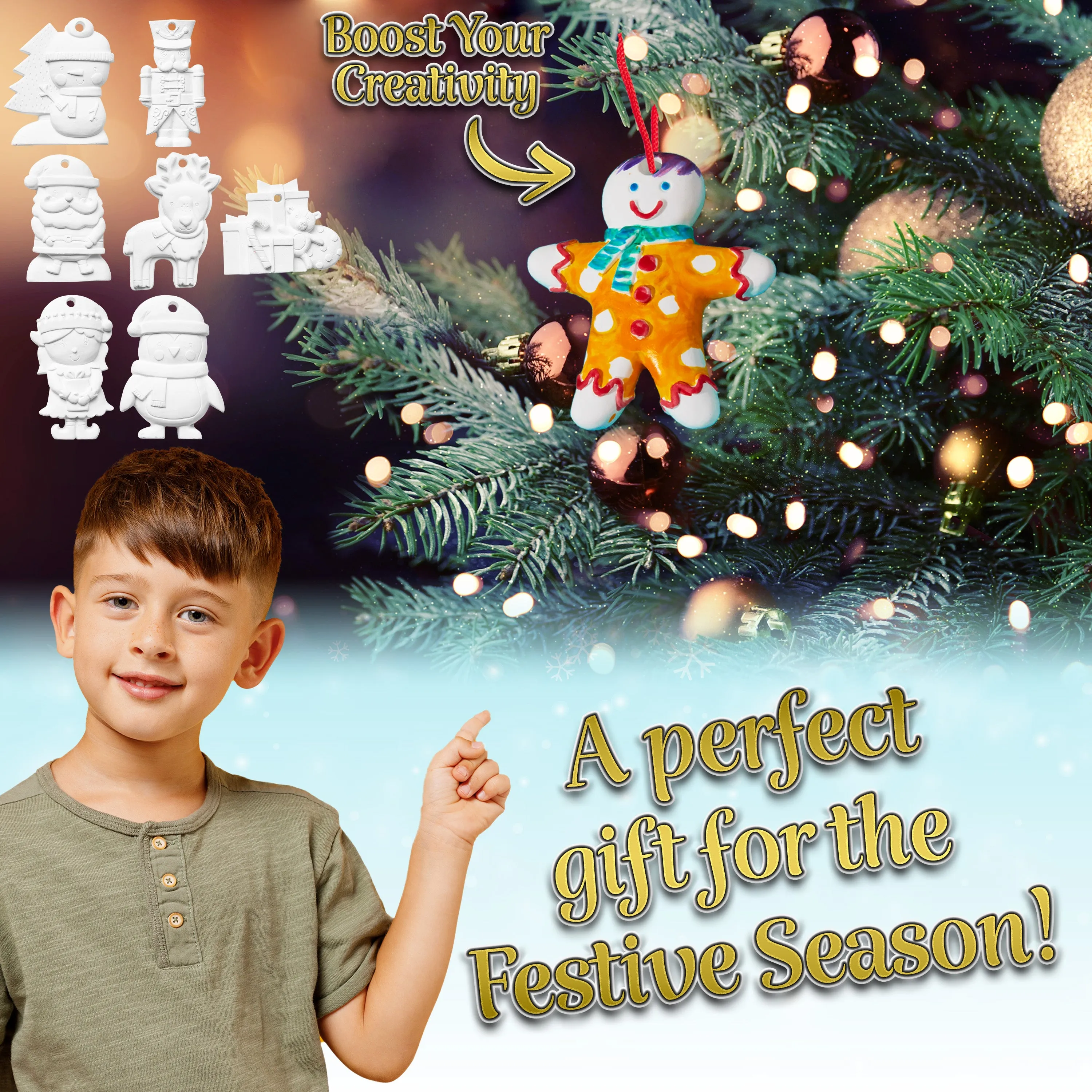 KreativeKraft Kids Paint Your Own Christmas Decorations Set -  Painting Set (Set of 8)