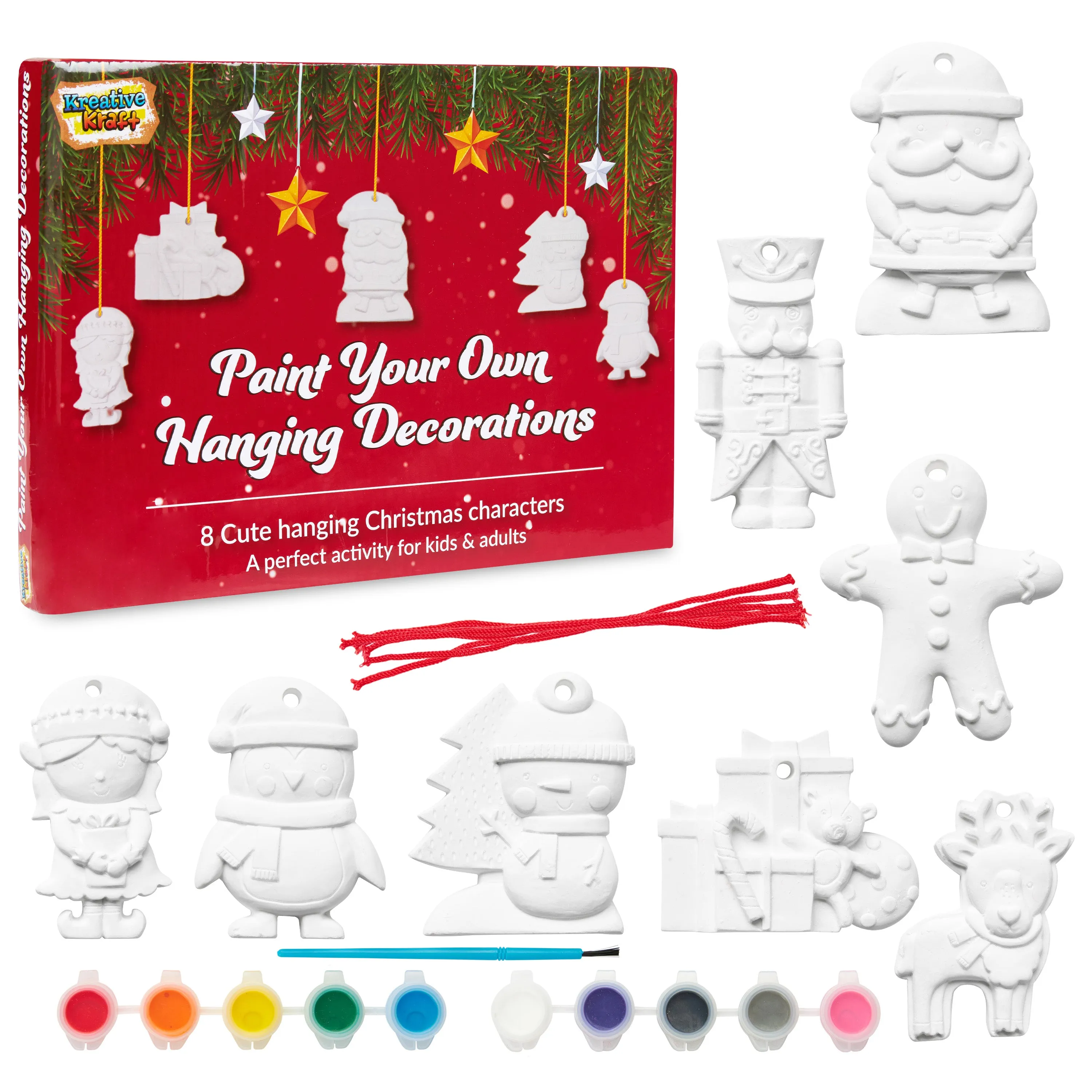 KreativeKraft Kids Paint Your Own Christmas Decorations Set -  Painting Set (Set of 8)