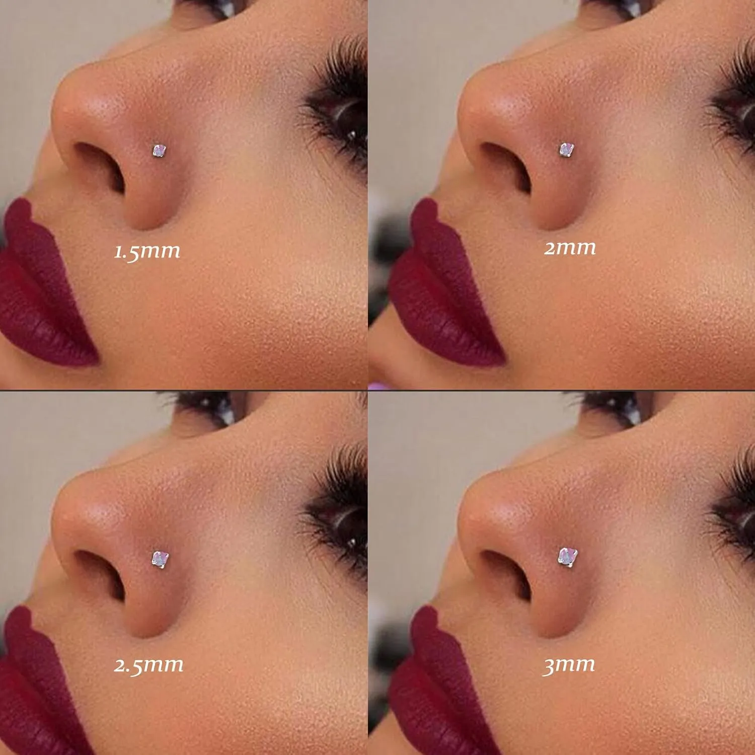 Kridzisw 18G 20G 22G Surgical Steel Nose Rings Studs CZ Opal 1.5mm 2mm 2.5mm 3mm for Women Men 12Pcs
