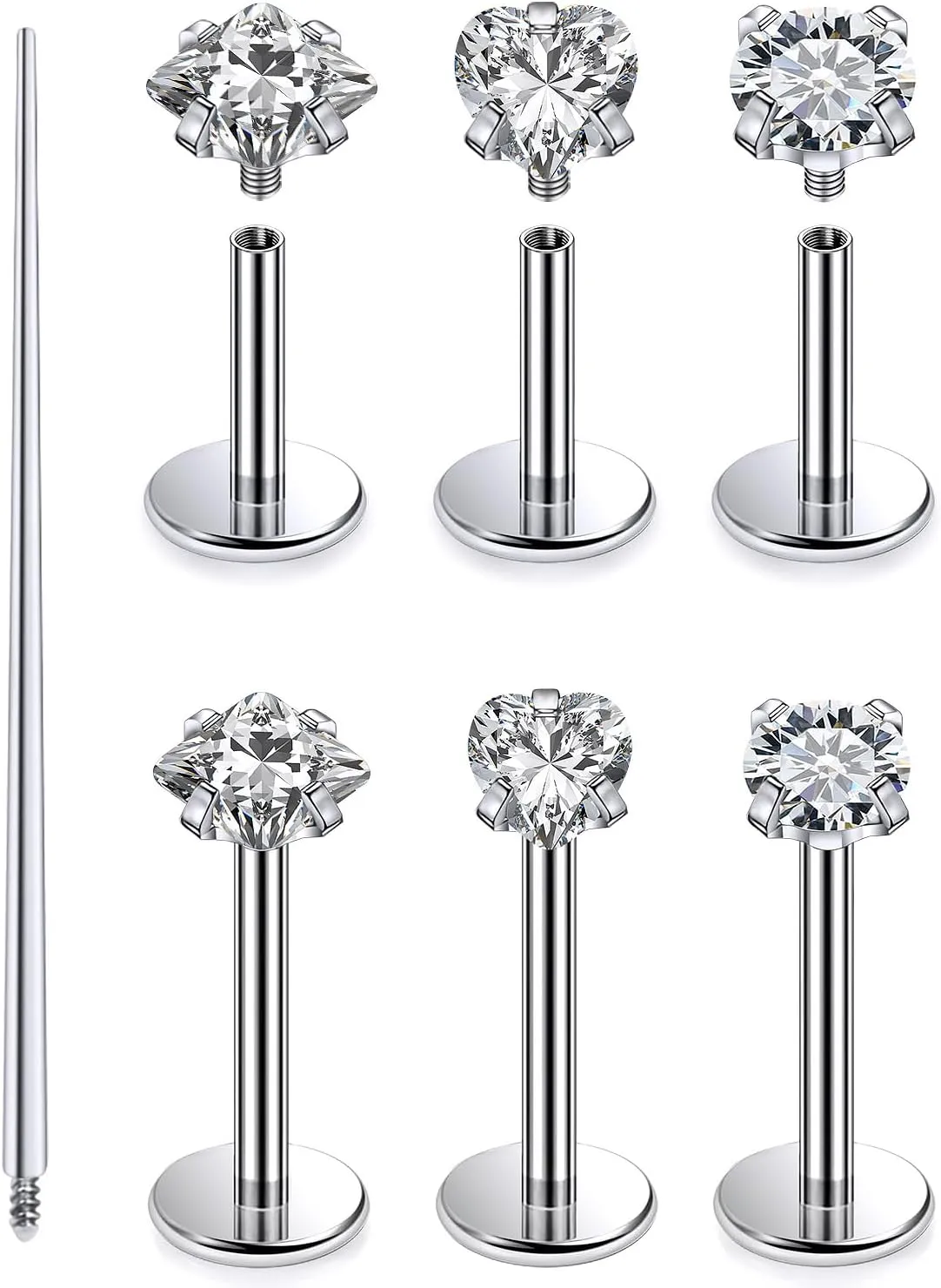 Kridzisw 20G 18G 16G F136 Titanium Flat Back Nose Rings Studs Implant Grade Screw on Nose Stud Hypoallergenic Lip Labret Piercings Tragus Cartilage Helix Earrings Piercing Jewelry for Women Men