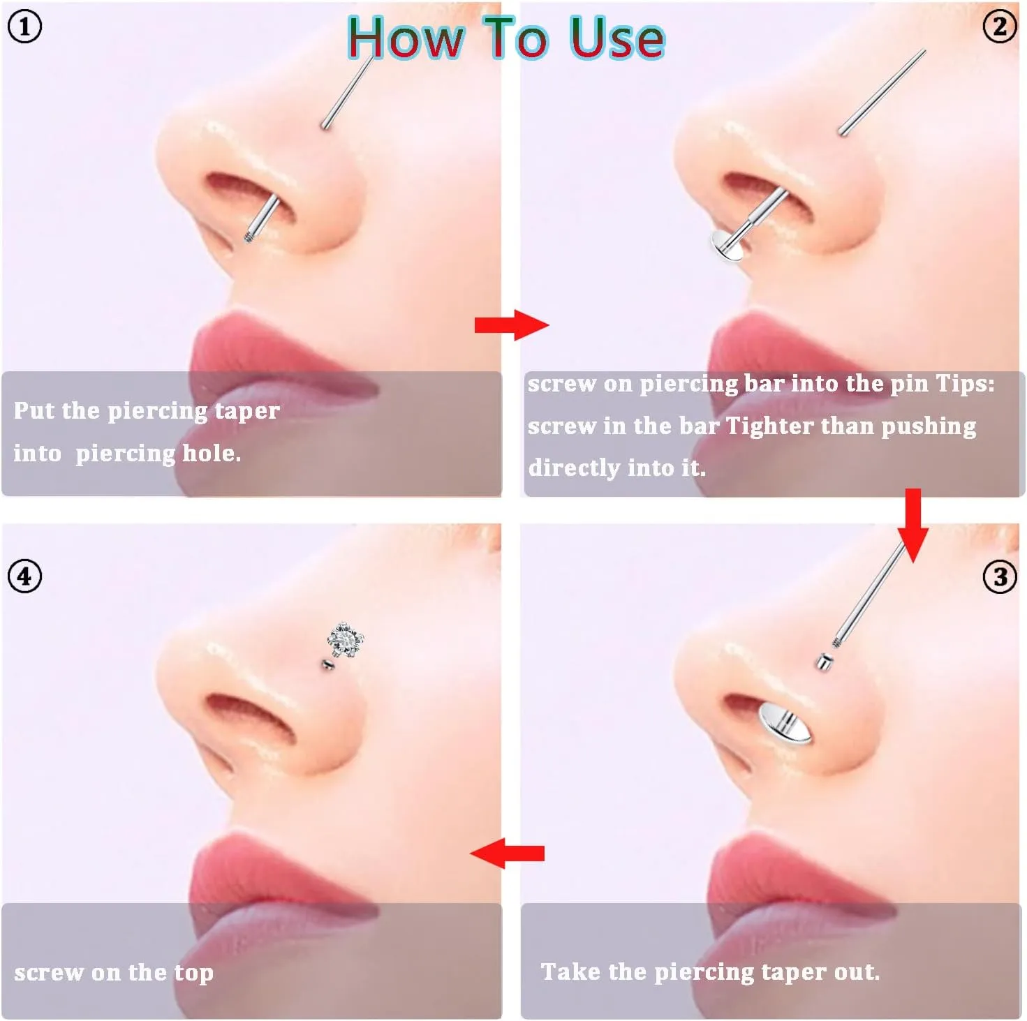 Kridzisw 20G 18G 16G F136 Titanium Flat Back Nose Rings Studs Implant Grade Screw on Nose Stud Hypoallergenic Lip Labret Piercings Tragus Cartilage Helix Earrings Piercing Jewelry for Women Men