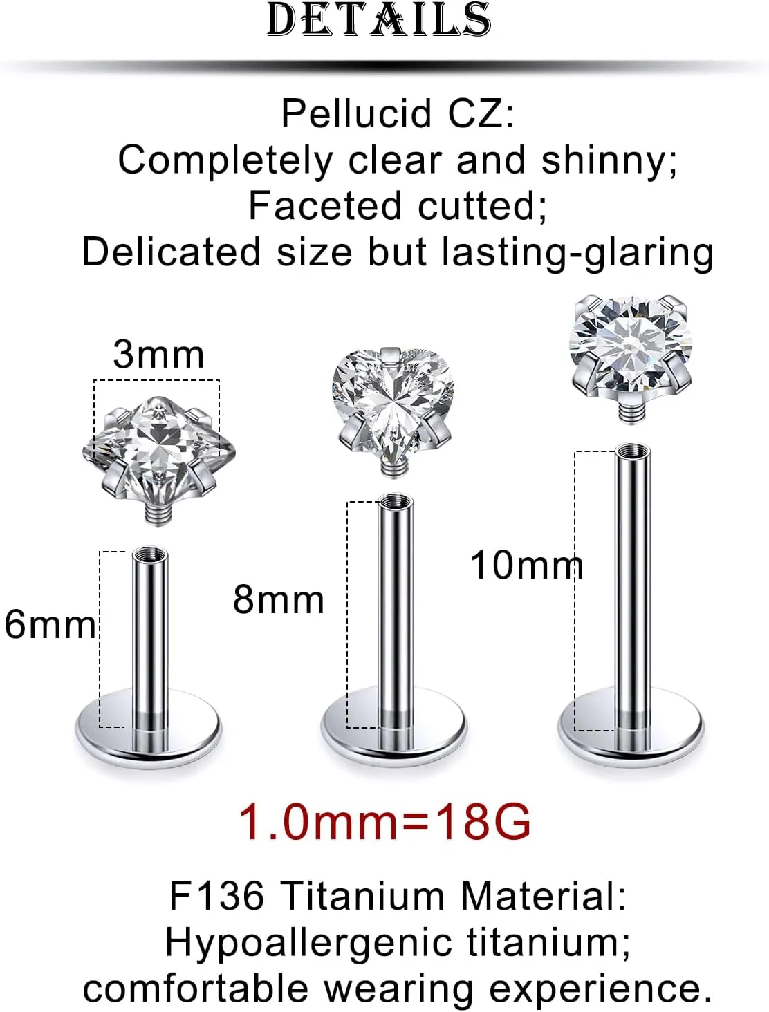Kridzisw 20G 18G 16G F136 Titanium Flat Back Nose Rings Studs Implant Grade Screw on Nose Stud Hypoallergenic Lip Labret Piercings Tragus Cartilage Helix Earrings Piercing Jewelry for Women Men