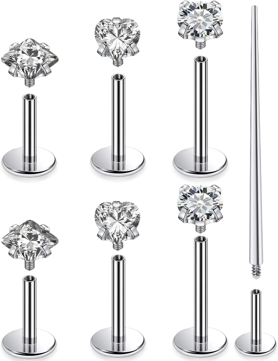 Kridzisw 20G 18G 16G F136 Titanium Flat Back Nose Rings Studs Implant Grade Screw on Nose Stud Hypoallergenic Lip Labret Piercings Tragus Cartilage Helix Earrings Piercing Jewelry for Women Men
