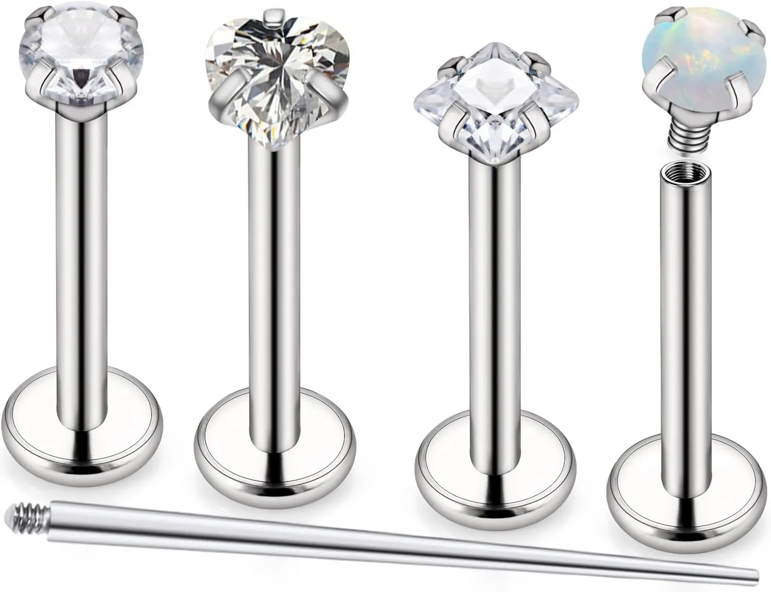 Kridzisw 20G 18G 16G Titanium Nose Rings Studs Internally Threaded Hypoallergenic Implant Grade Surgical Steel Nose Studs Flat Back Cartilage Tragus Helix Earrings Piercing Jewelry for Sensitive Skin