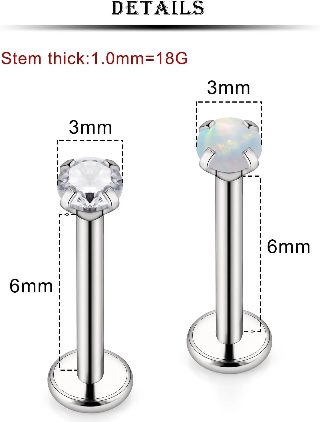 Kridzisw 20G 18G 16G Titanium Nose Rings Studs Internally Threaded Hypoallergenic Implant Grade Surgical Steel Nose Studs Flat Back Cartilage Tragus Helix Earrings Piercing Jewelry for Sensitive Skin