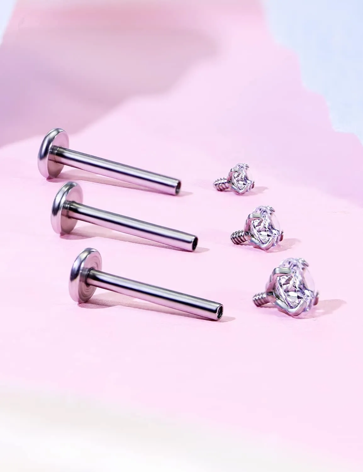 Kridzisw 20G 18G Titanium Nose Rings Studs Internally Threaded Hypoallergenic Implant Grade Surgical Steel Nose Studs Flat Back Cartilage Tragus Helix Earrings Piercing Jewelry for Sensitive Skin