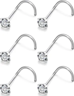 Kridzisw 22G 20G 18G Titanium Nose Rings Studs F316 Hypoallergenic Implant Grade Surgical Steel Diamond Nose Studs L Shaped Nose Piercing Jewelry for Women Men Sensitive Skin