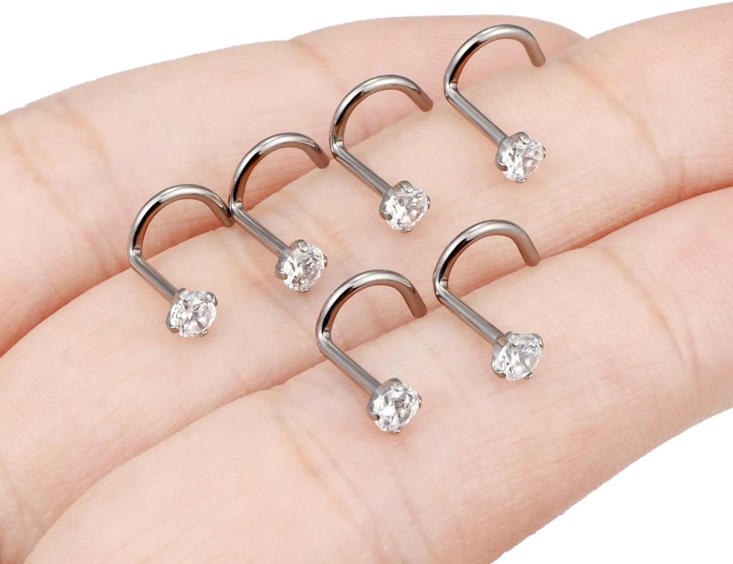Kridzisw 22G 20G 18G Titanium Nose Rings Studs F316 Hypoallergenic Implant Grade Surgical Steel Diamond Nose Studs L Shaped Nose Piercing Jewelry for Women Men Sensitive Skin