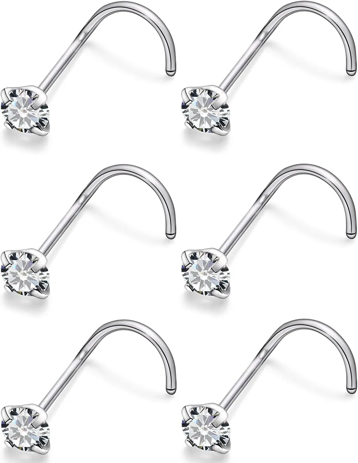 Kridzisw 22G 20G 18G Titanium Nose Rings Studs F316 Hypoallergenic Implant Grade Surgical Steel Diamond Nose Studs L Shaped Nose Piercing Jewelry for Women Men Sensitive Skin