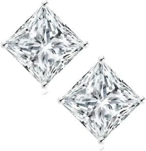 KRKC&CO Moissanite Studs Earrings for Women, 925 Sterling Silver D Color VVS1, Lab Created Princess Cut Diamond White Gold Plated Earring, 0.6ct-2ct Brilliant Jewelry Gift For Her(3mm, 0.6CTW,Silver)
