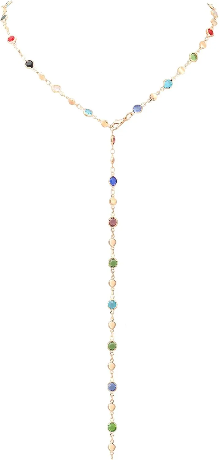 KURTCB Rhinestone Necklace for Women Boho Long Y Lariat Necklace Colorful Summer Beach Jewelry