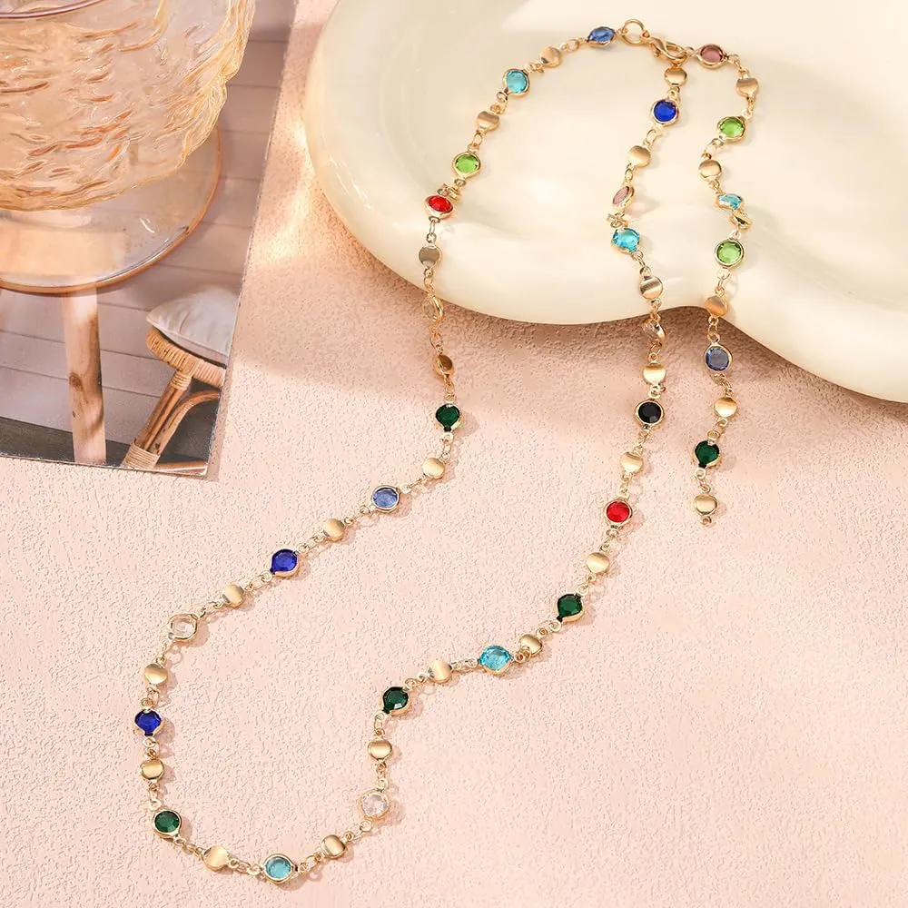 KURTCB Rhinestone Necklace for Women Boho Long Y Lariat Necklace Colorful Summer Beach Jewelry