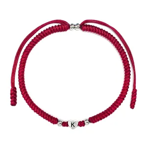 LAMIBEE Initial Bracelet Letter K, Dark Red Protection with Heart Initial Bracelet, Matching String for Couples, Gift for Women, Men, Friend Birthday, Graduation (Letter K)