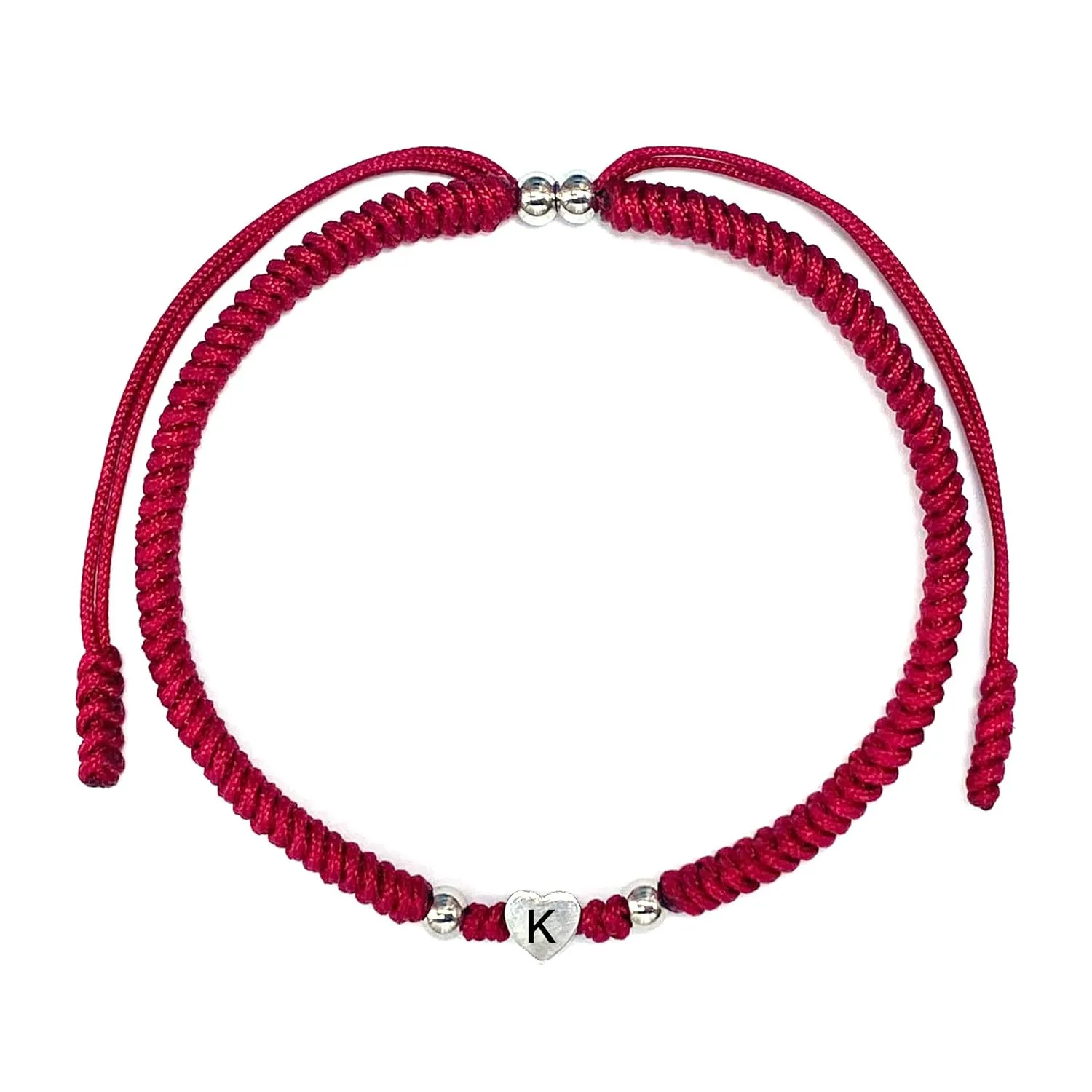 LAMIBEE Initial Bracelet Letter K, Dark Red Protection with Heart Initial Bracelet, Matching String for Couples, Gift for Women, Men, Friend Birthday, Graduation (Letter K)