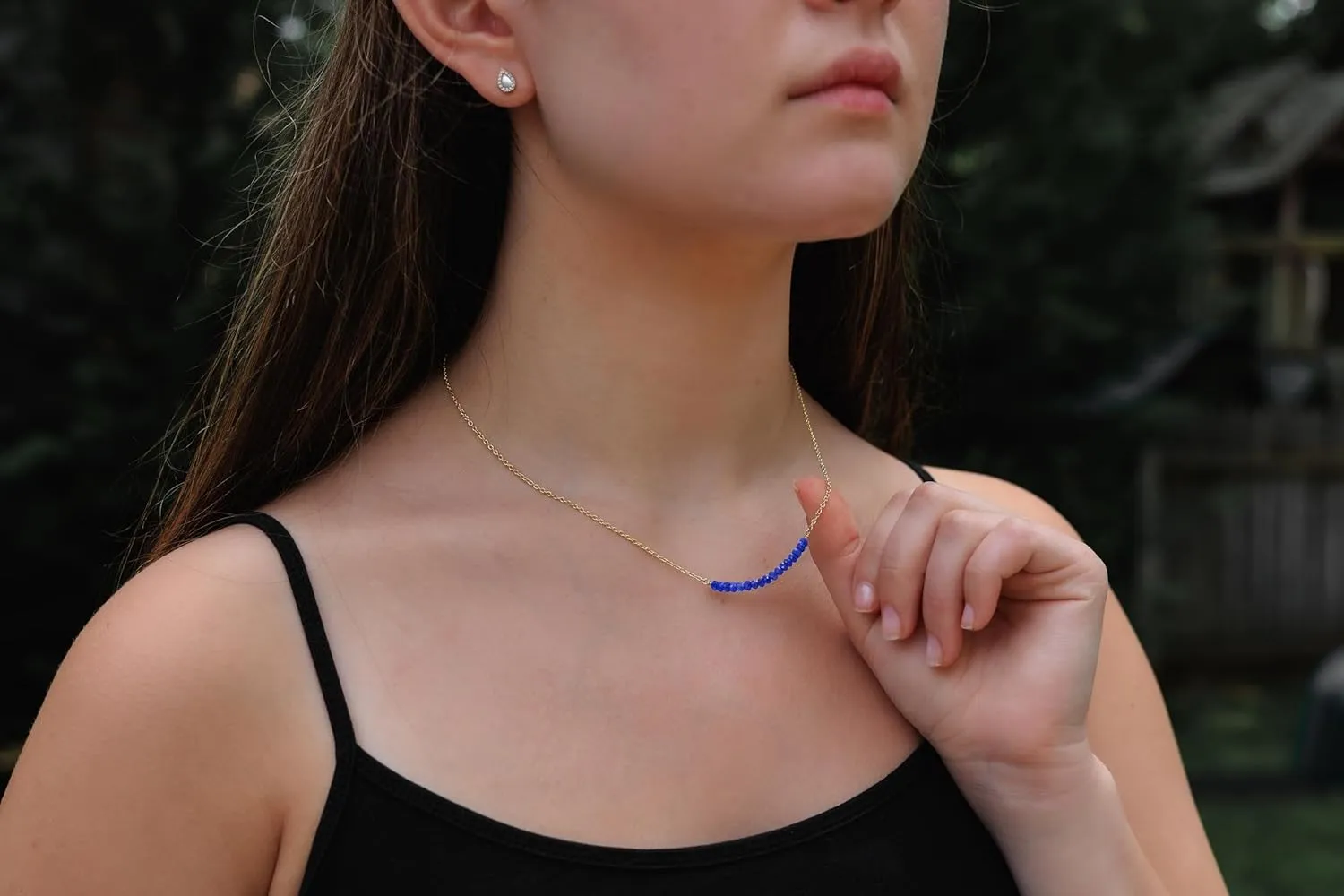 Lapis Lazuli Necklace for Women, Premium Gold Beaded Bar Necklaces - Tarnish Free 18K Gold Plated Certified S925 Classic Statement Necklace Gold Jewelry for Women - Mothers Day Gifts for Mom Wife