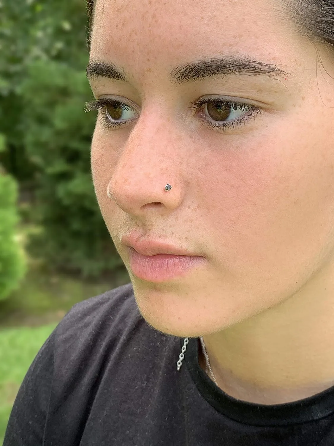 Lavari Jewelers 0.01 to 0.07 Carat Black Diamond Curved Screw Nose Stud for Women - 14k White or Yellow Gold Nose Ring for Her - 22 Gauge Unisex Nostril Jewelry - 22G Body Piercing for Men