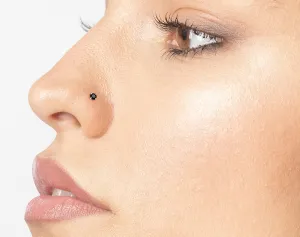 Lavari Jewelers 0.01 to 0.07 Carat Black Diamond Curved Screw Nose Stud for Women - 14k White or Yellow Gold Nose Ring for Her - 22 Gauge Unisex Nostril Jewelry - 22G Body Piercing for Men