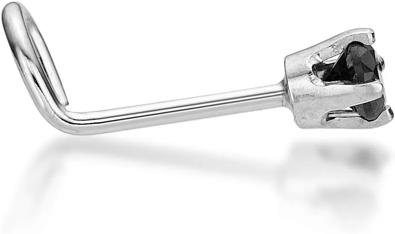 Lavari Jewelers 0.01 to 0.07 Carat Black Diamond Curved Screw Nose Stud for Women - 14k White or Yellow Gold Nose Ring for Her - 22 Gauge Unisex Nostril Jewelry - 22G Body Piercing for Men
