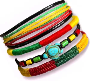 LAVIP Leather Rasta plaided Hippie Braid Bracelet Wax Cord Hemp Handmade Reggae Jamaican Hawaiien Style Adjustable