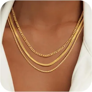 Layered Gold Necklaces for Women - 18K Gold Plated Necklace Chains,Stackable Cuban Link Chain Necklace,Hypoallergenic Trendy Stack Necklace Jewelry ,Christmas Valentine Day Wedding Prom Gift For Her