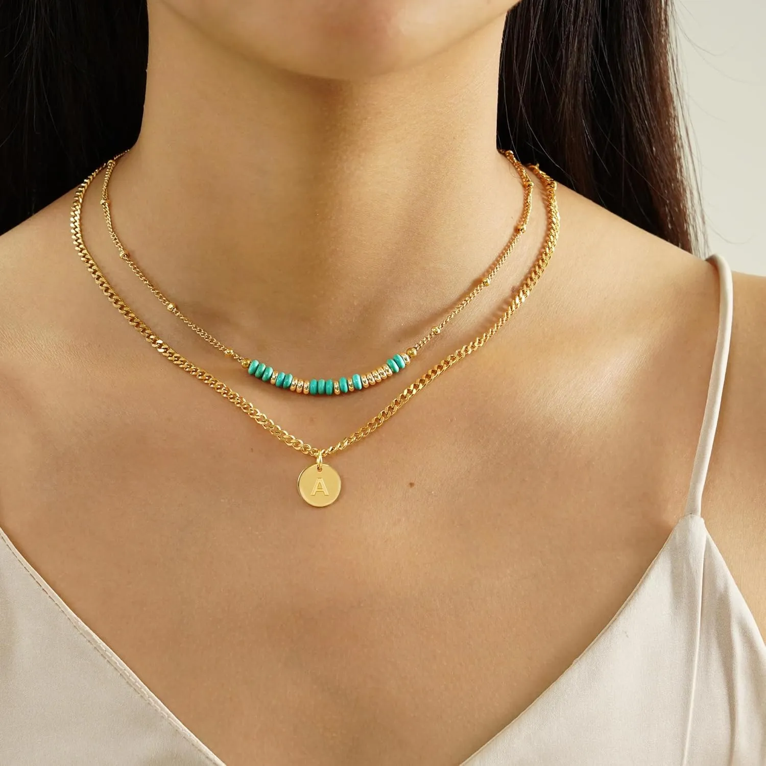 Layered Necklaces for Women Girls Gold Initial Necklace Handmade Beaded Necklace with I Love You Gifts for Girlfriend Daughter Mom Letter E Necklace Initial Pendant