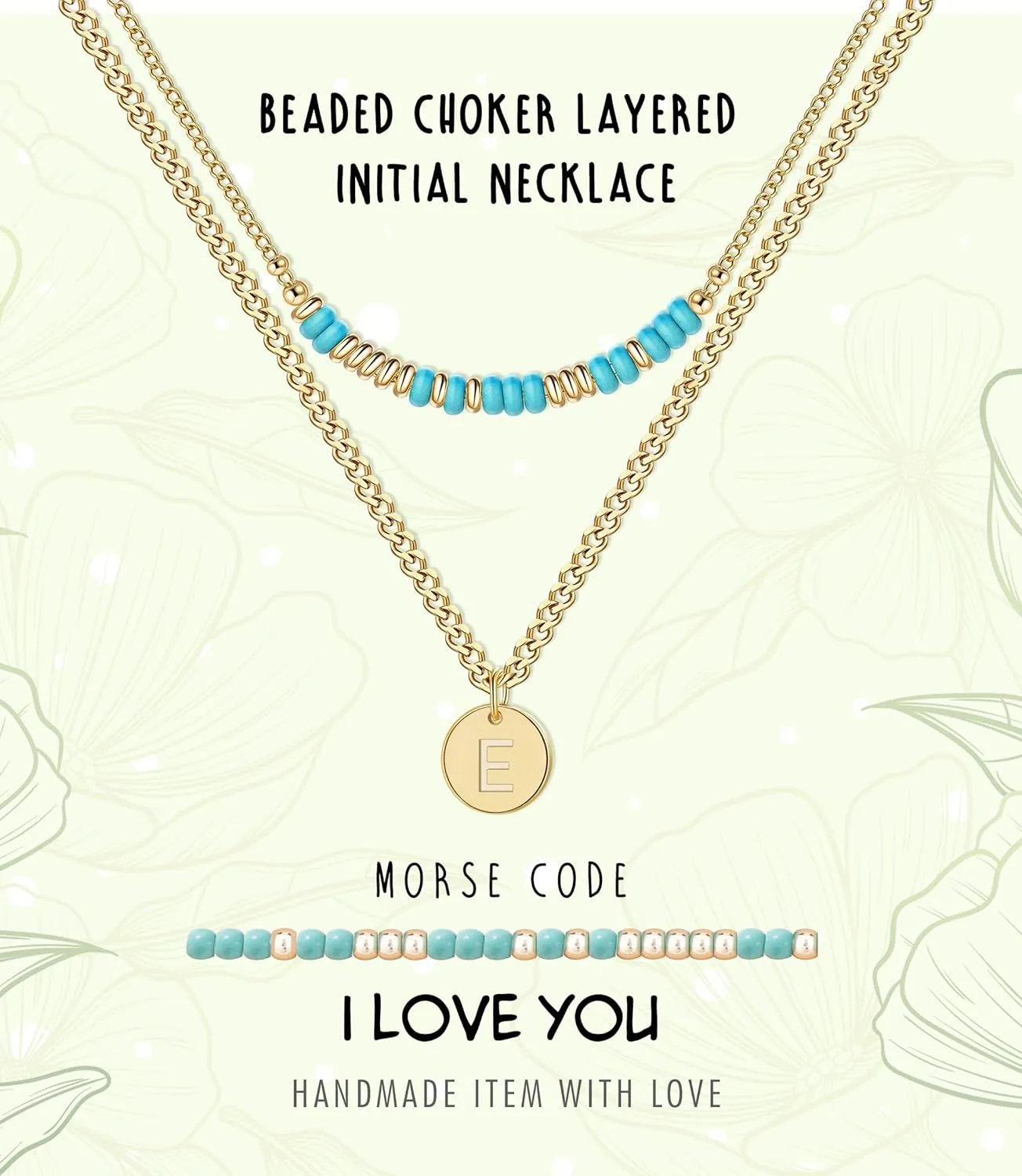 Layered Necklaces for Women Girls Gold Initial Necklace Handmade Beaded Necklace with I Love You Gifts for Girlfriend Daughter Mom Letter E Necklace Initial Pendant