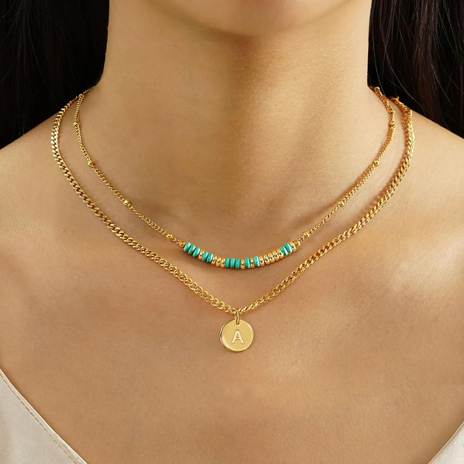 Layered Necklaces for Women Girls Gold Initial Necklace Handmade Beaded Necklace with I Love You Gifts for Girlfriend Daughter Mom Letter E Necklace Initial Pendant