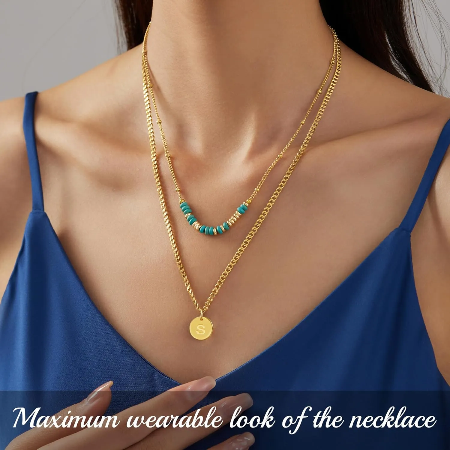 Layered Necklaces for Women Girls Gold Initial Necklace Handmade Beaded Necklace with I Love You Gifts for Girlfriend Daughter Mom Letter E Necklace Initial Pendant