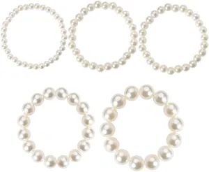 Layering Pearl Bracelets Set for Women Faux Pearl Bead Bracelet Chunky Stackable Bracelets Trendy Stretch Elastic Bracelet Pearl Wedding Gifts Bracelets for Bride Bridesmaid 5 Pcs