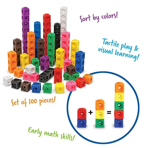 Learning Resources MathLink Cubes, Homeschool, Educational Counting Toy, Math Cubes, Linking Cubes, Early Math Skills, Math Manipulatives, Set of 100 Cubes, Ages 5 