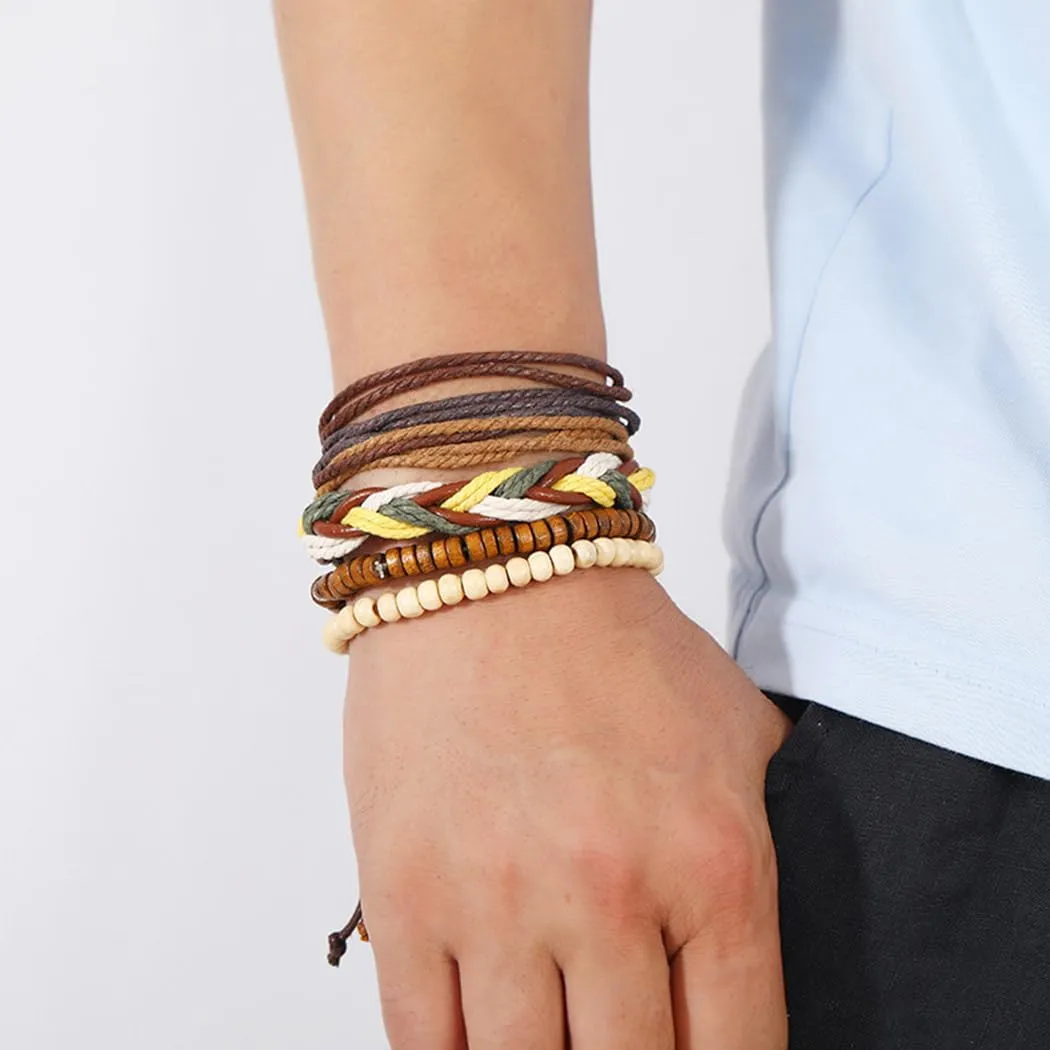 Leather Boho Bracelets Braided Beaded Bracelet Hemp Rope Stackable Bracelets for Men Women and Teenage
