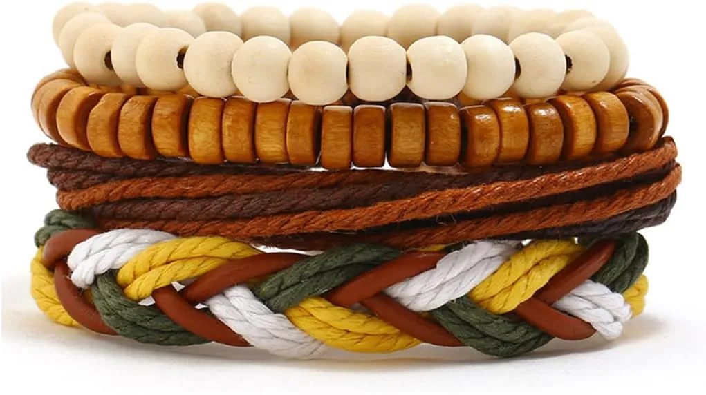 Leather Boho Bracelets Braided Beaded Bracelet Hemp Rope Stackable Bracelets for Men Women and Teenage