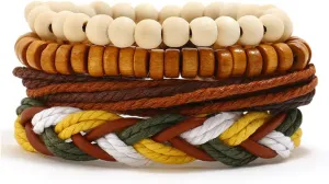 Leather Boho Bracelets Braided Beaded Bracelet Hemp Rope Stackable Bracelets for Men Women and Teenage