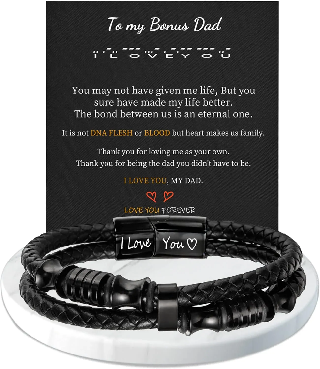 Leather Bracelets for Men I Love You Gifts for Him Father's Day Gifts for Men Bracelet Birthday Gifts for Dad Son Boyfriend Husband Graduation Gifts for Him 2023 Braided Engraved Wedding Anniversary Christmas Jewelry