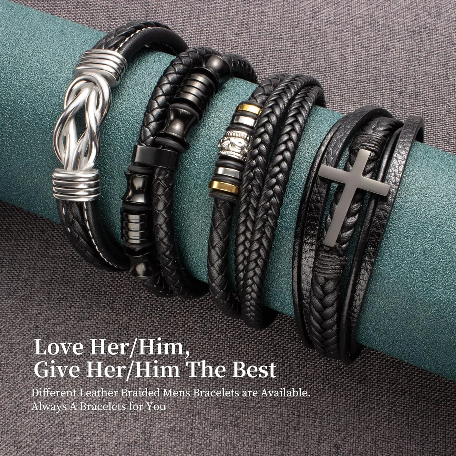 Leather Bracelets for Men I Love You Gifts for Him Father's Day Gifts for Men Bracelet Birthday Gifts for Dad Son Boyfriend Husband Graduation Gifts for Him 2023 Braided Engraved Wedding Anniversary Christmas Jewelry