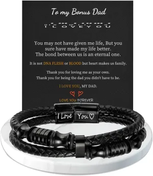 Leather Bracelets for Men I Love You Gifts for Him Father's Day Gifts for Men Bracelet Birthday Gifts for Dad Son Boyfriend Husband Graduation Gifts for Him 2023 Braided Engraved Wedding Anniversary Christmas Jewelry