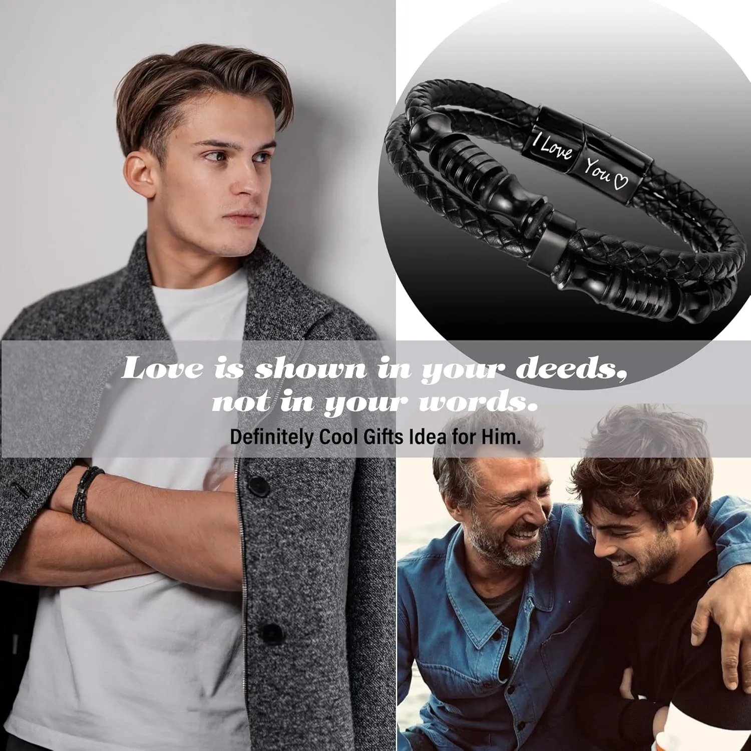 Leather Bracelets for Men I Love You Gifts for Him Father's Day Gifts for Men Bracelet Birthday Gifts for Dad Son Boyfriend Husband Graduation Gifts for Him 2023 Braided Engraved Wedding Anniversary Christmas Jewelry