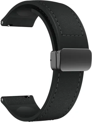 Leather Silicone Watch Band 22mm 20mm Quick Release Leather and Soft Silicone Hybrid Magnetic Watch Bands Replacement Strap for Men Women