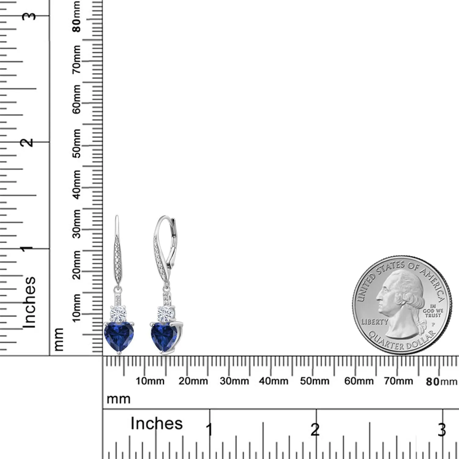 Leverback Drop Dangle Earrings for Women in 925 Sterling Silver | Gemstone Birthstone and White Moissanite with Lab Grown Diamond Accents | Heart 7MM & Round 4MM | Fine Jewelry Her Mom Wife