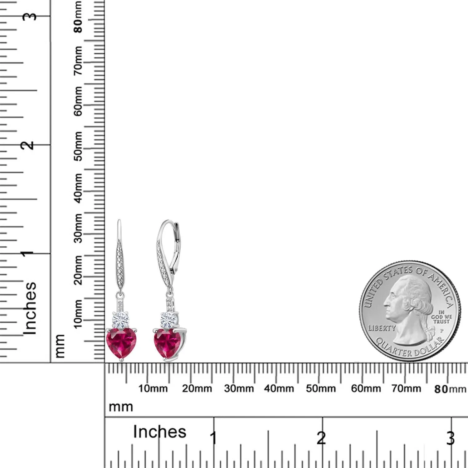 Leverback Drop Dangle Earrings for Women in 925 Sterling Silver | Gemstone Birthstone and White Moissanite with Lab Grown Diamond Accents | Heart 7MM & Round 4MM | Fine Jewelry Her Mom Wife