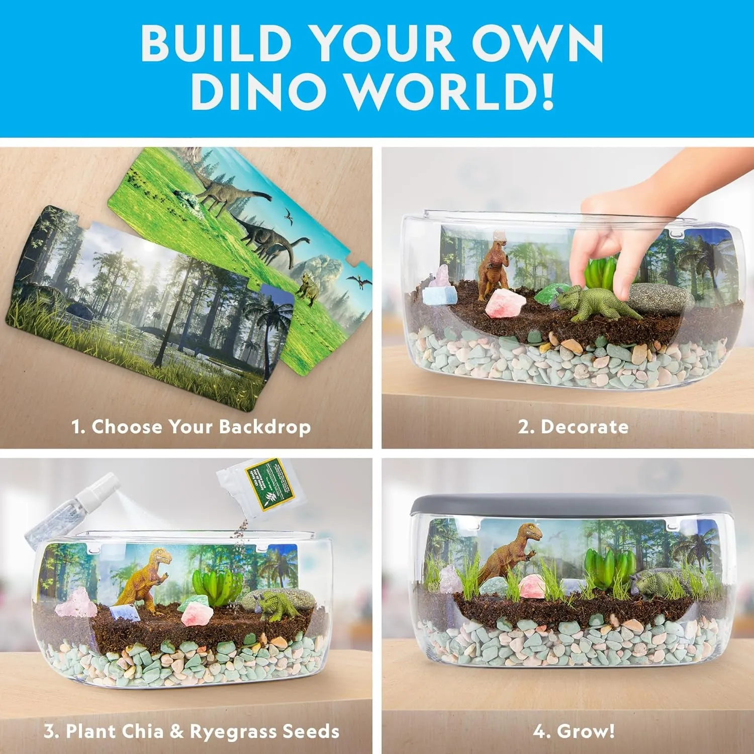 Light up Terrarium Kit for Kids - Build a Dinosaur Habitat with Real Plants & Gemstones, Science Kit, Dinosaur Toys for Kids (Amazon Exclusive)