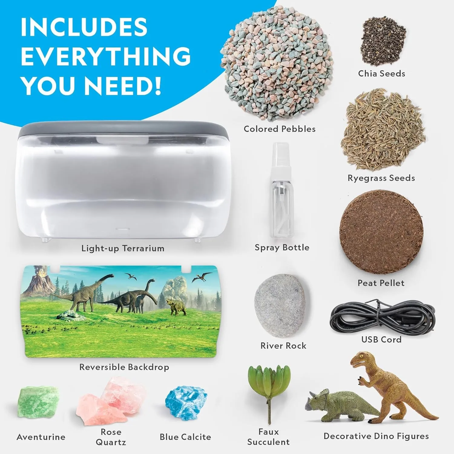 Light up Terrarium Kit for Kids - Build a Dinosaur Habitat with Real Plants & Gemstones, Science Kit, Dinosaur Toys for Kids (Amazon Exclusive)