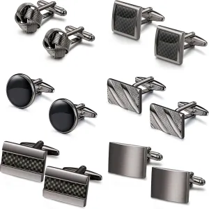 LOLIAS 6 Pairs Classic Cufflinks Set for Men Wedding Business Valentines Day Birthday Father's Gifts with Cufflink Box