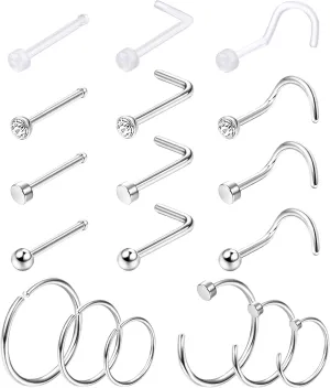 LOLIAS Hypoallergenic G23 Titanium Nose Ring Studs for Sensitive Skin 20G Nose Ring Hoops Nose Studs for Women Men 2mm Small Titanium Nose Piercing Jewelry
