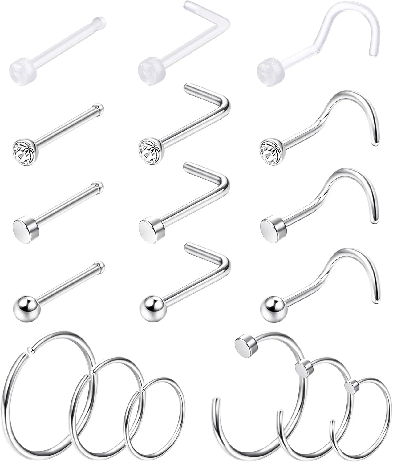 LOLIAS Hypoallergenic G23 Titanium Nose Ring Studs for Sensitive Skin 20G Nose Ring Hoops Nose Studs for Women Men 2mm Small Titanium Nose Piercing Jewelry