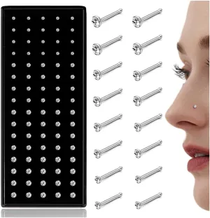 LOLIAS - Nose Rings Studs for Women Men - Straight or L Shaped Surgical Stainless Steel Small Nose Studs Pin - Hypoallergenic 20G 22G Tiny Nose Piercing Jewelry 1.5/2/2.5/3 mm CZ