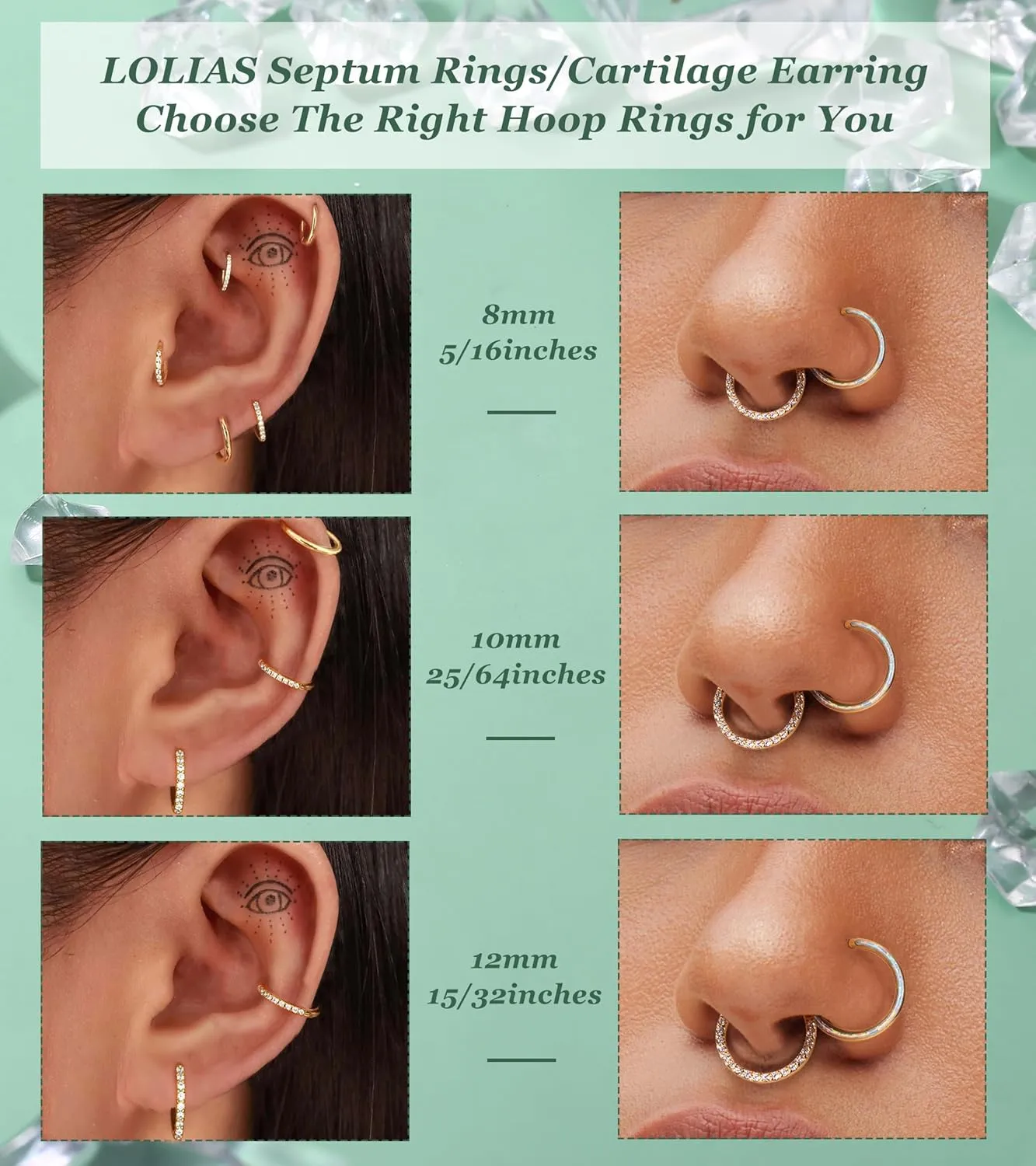 LOLIAS Septum Rings 16G 18G Surgical Steel Nose Rings Hoops for Women Seamless Clicker Hinged Segment Hoop Lip Nose Rings Conch Lip Helix Cartilage Earring Septum Jewelry Lip Nose Daith Hlix Piercing Jewelry 8MM 10MM 12MM