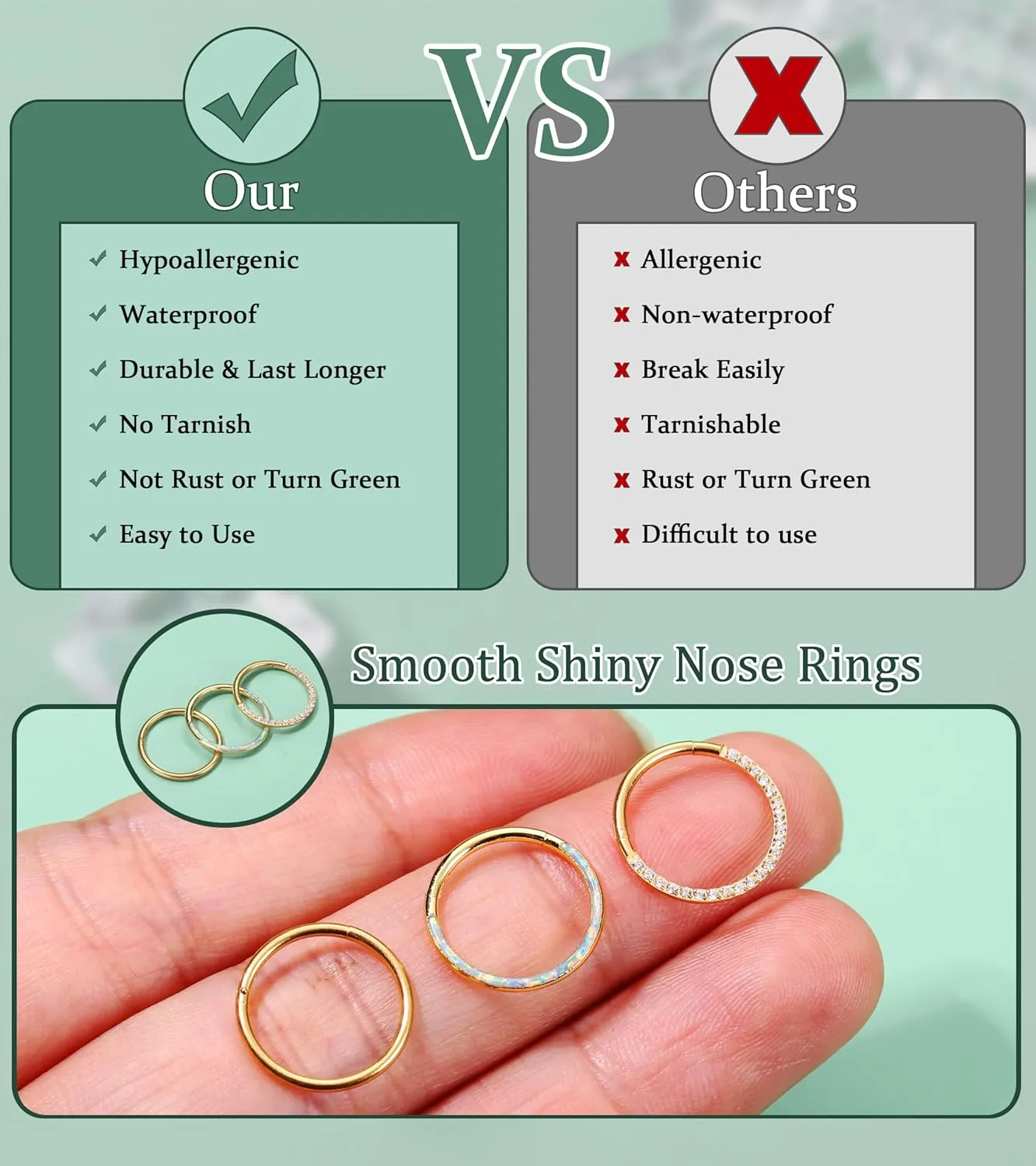 LOLIAS Septum Rings 16G 18G Surgical Steel Nose Rings Hoops for Women Seamless Clicker Hinged Segment Hoop Lip Nose Rings Conch Lip Helix Cartilage Earring Septum Jewelry Lip Nose Daith Hlix Piercing Jewelry 8MM 10MM 12MM