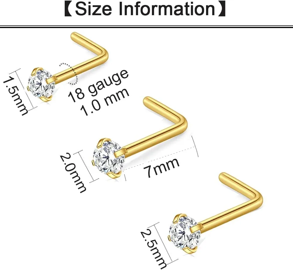 Longita Nose Studs 18g 20g 22g - Silver & Gold Nose Rings & Screws